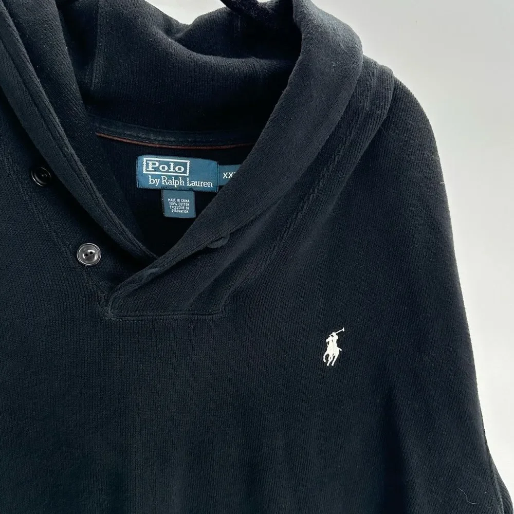 Polo Ralph Lauren Mens XXL Black Pull Over 1/4 Button Cowl Neck Sweater Pullover